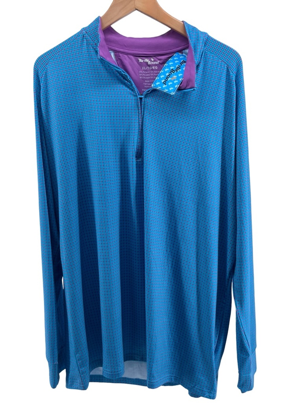 BirdieBound NWT Blue Pink Quarter-Zip Long Sleeve Activewear Golf Pullover